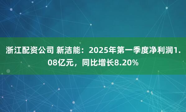浙江配资公司 新洁能:2025年第一季度净利润1.08亿元,同比增长8.20%